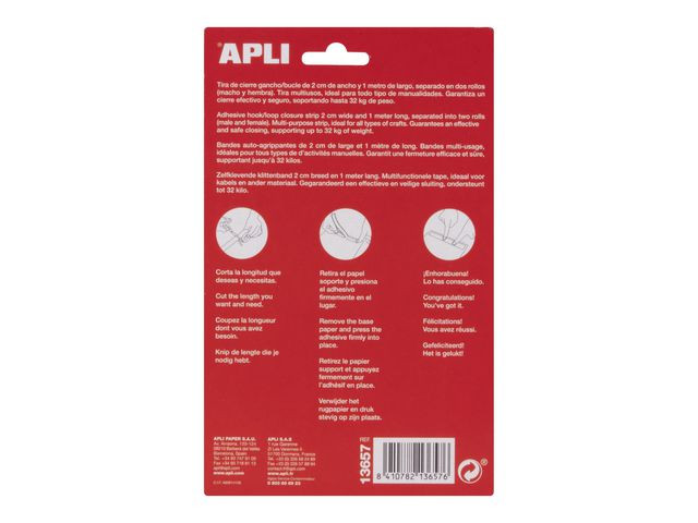 Borrelås Apli M.tape 1M Hvit (2 stk)