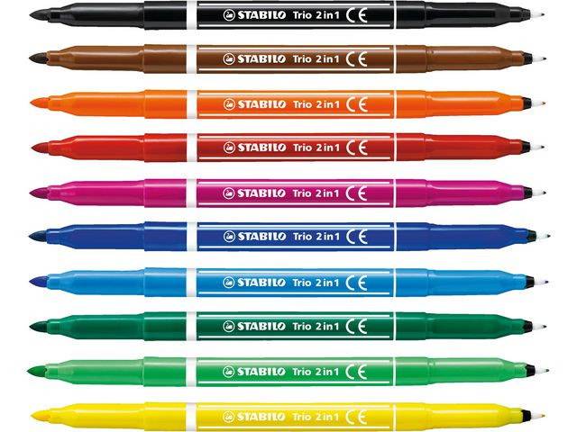 Fiberpenn Stabilo Trio 2In1 Ass (10 stk)