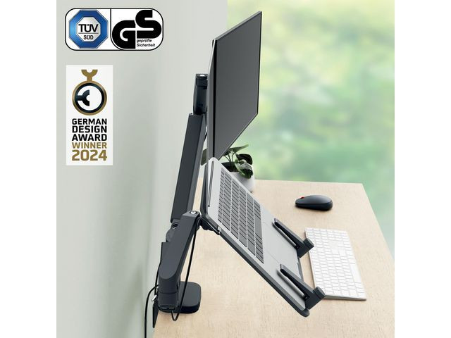 Skjermarm Leitz M/Laptoparm Dobbel Grå