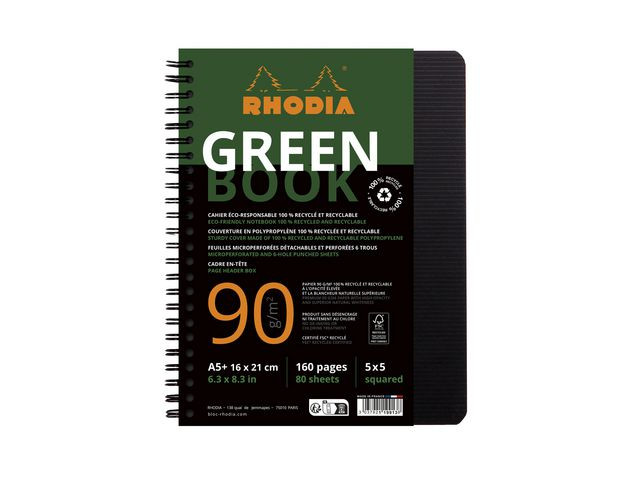 Notatbok Rhodia Greenbook A5+ 90G Ruter (5 stk)