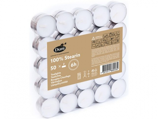 Telys Duni 39Mm 6T Brenntid Hvit (50 stk/pk, 8 pakker)