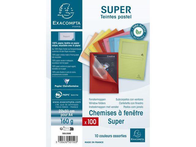 Aktomslag Exacompta M/Vindu A4 Ass (100 stk)