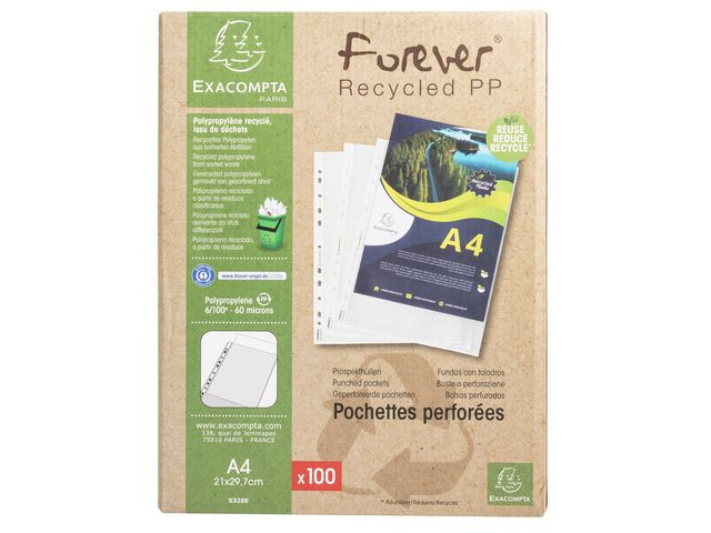 Plastlomme Exacompta A4 Recy 60My (100 stk)