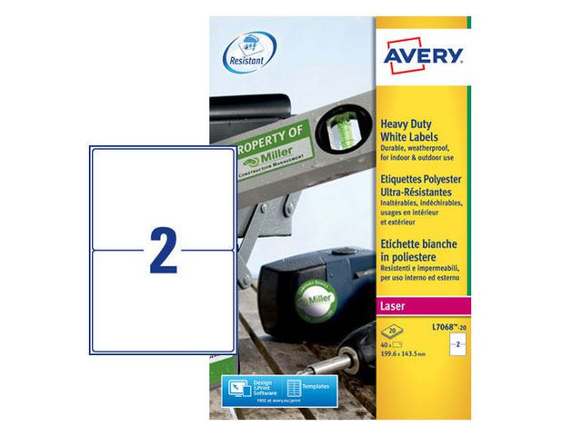 Etikett Avery Polyester 199,6X143,5 (40 stk)