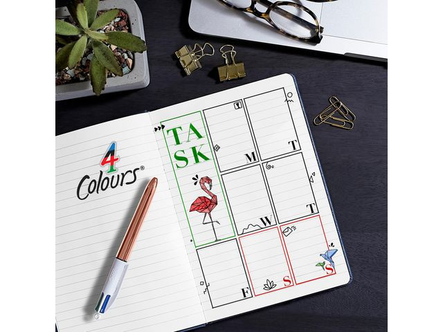 Kulepenn Bic 4 Farger Shine M Rosegull (12 stk)