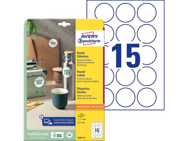 Etikett Avery Rund Ø51Mm (150 stk)