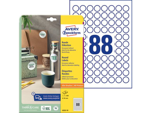 Etikett Avery Rund Ø20Mm (880 stk)