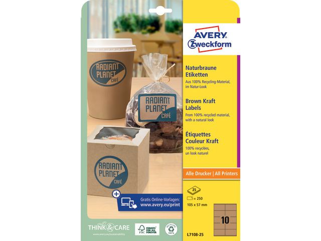 Etikett Avery 105X57Mm Brun (250 stk)