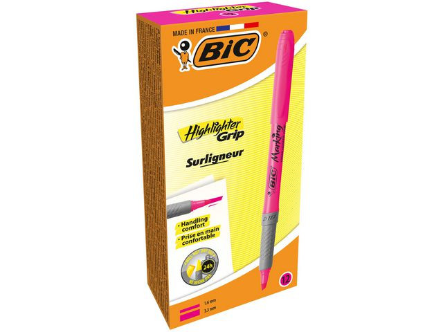 Tekstmarker Bic Highlighter Grip Rosa (12 stk)