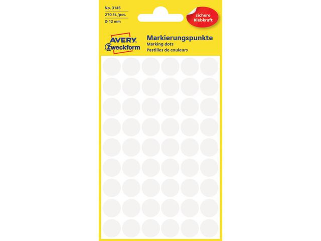 BildeEtikett Avery Manuell Ø12Mm Hvit (270 stk)