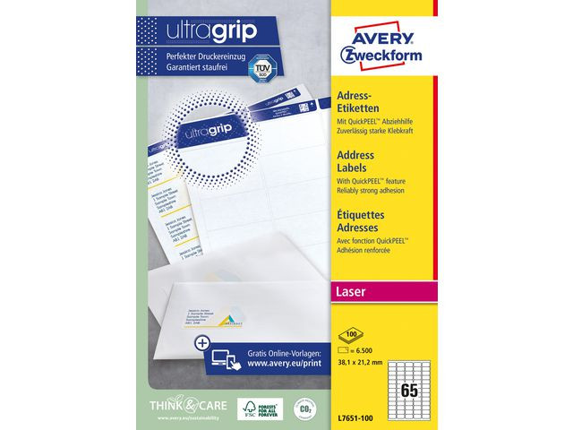 Etikett Avery Mini Laser 38,1X21,2 (6500 stk)