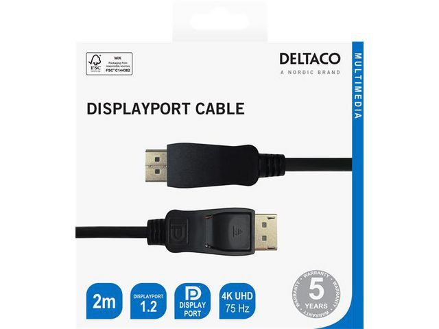 BildeKabel Deltaco Displayport M/M 2M Sort