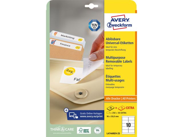 Etikett Avery Avtagbar 96X50,8 (240 stk)