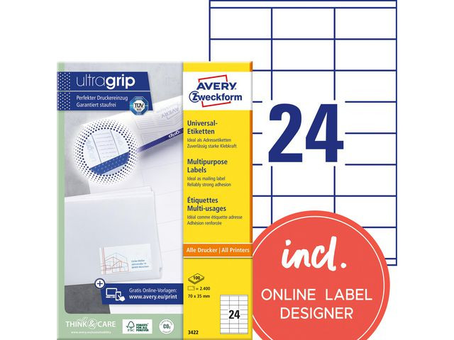 BildeEtikett Avery Ultragrip 70X35Mm (2400 stk)