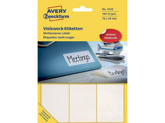 BildeEtikett Avery Manuell 39X76Mm Hvit (192 stk)