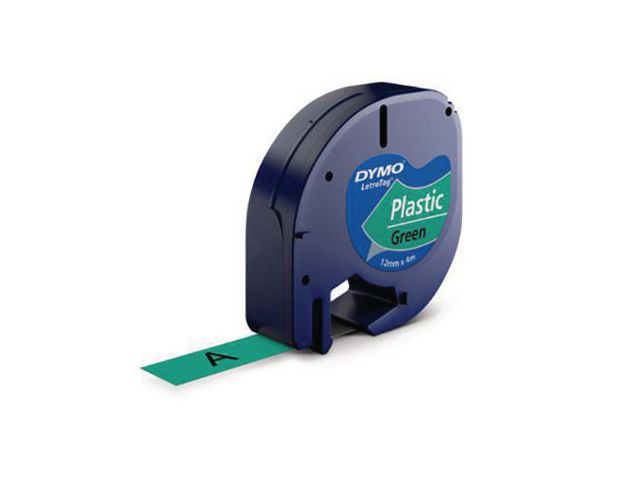 Tape Dymo Letratag 12Mm Plast Sort/Grønn