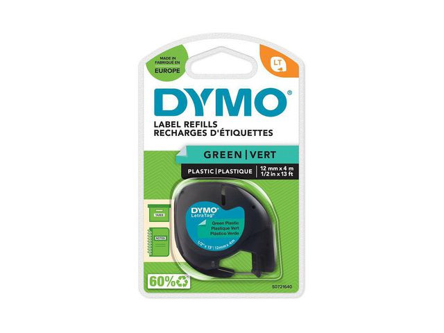 BildeTape Dymo Letratag 12Mm Plast Sort/Grønn