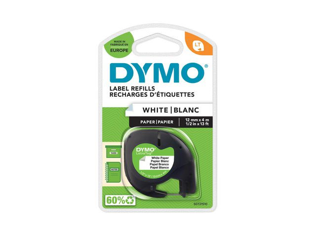 Tape Dymo Letratag 12Mm Papir Sort/Hvit