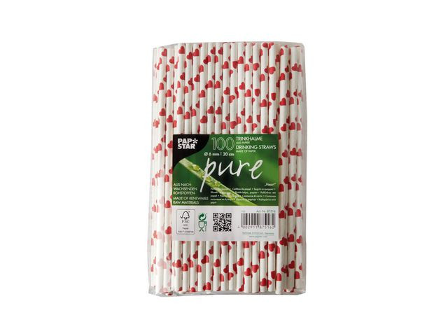 Sugerør Papstar Papir 20Cm Hjerte (100 stk)
