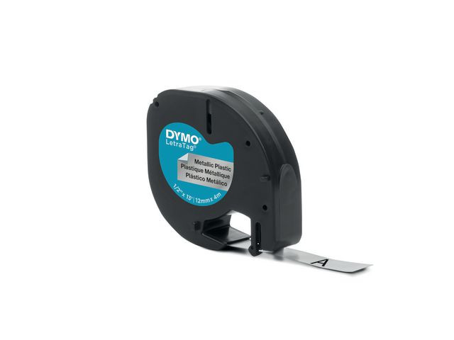 BildeTape Dymo Letratag 12Mm Metal Sort/Sølv