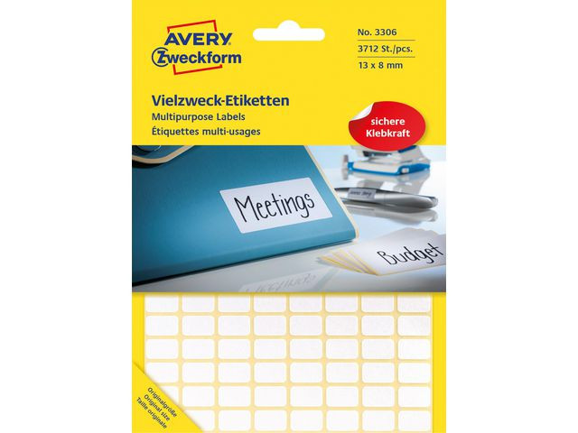 BildeEtikett Avery Manuell 13X8Mm Hvit (3712 stk)