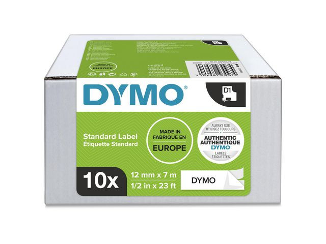 Tape Dymo D1 12Mm X 7M Sort/Hvit (10 stk)