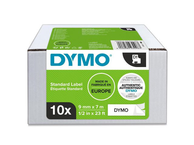 Tape Dymo D1 9Mm X 7M Sort/Hvit (10 stk)
