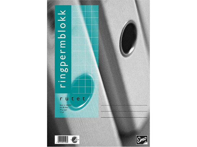 Ringpermblokk Emo A4 70G 80Bl Ruter (5 stk)