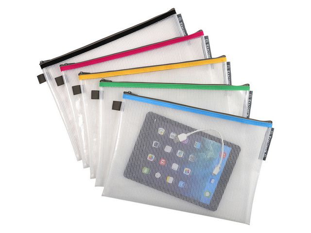 Oppbevaringslomme Plast Glidelås A4 Ass (10 stk)