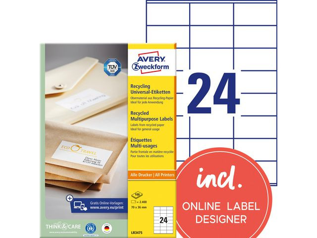 BildeEtikett Avery Resirkulert 70X36Mm (2400 stk)