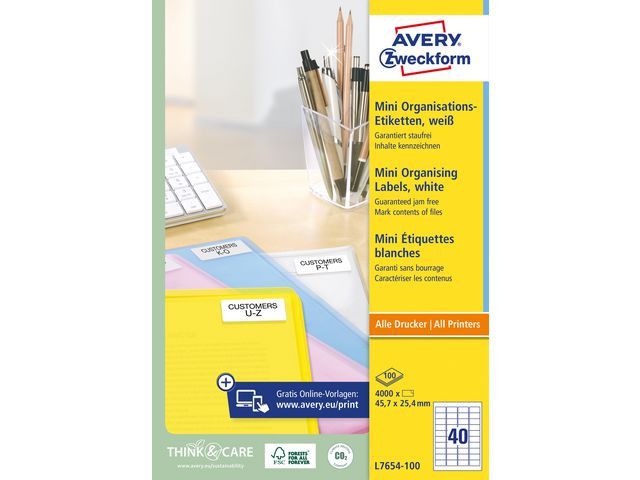 Etikett Avery Mini Laser 45,7X25,4 (4000 stk)