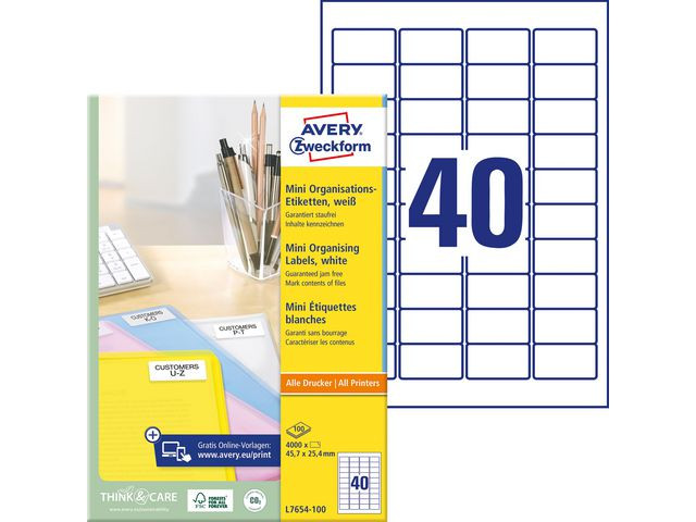 BildeEtikett Avery Mini Laser 45,7X25,4 (4000 stk)