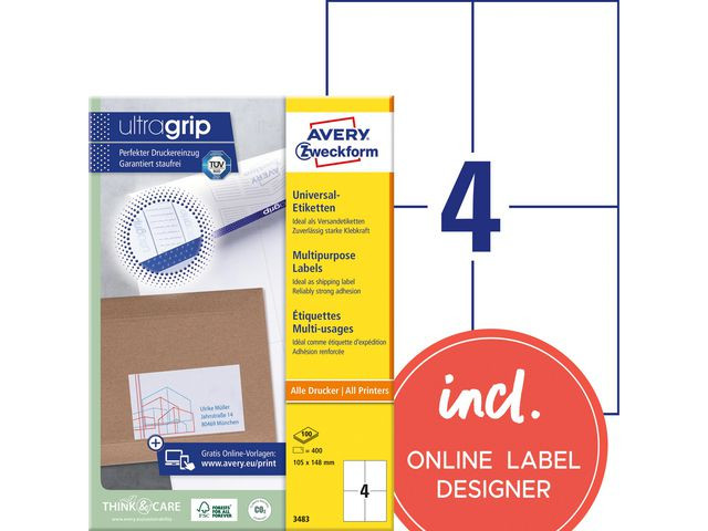 BildeEtikett Avery Ultragrip 105X148Mm (400 stk)