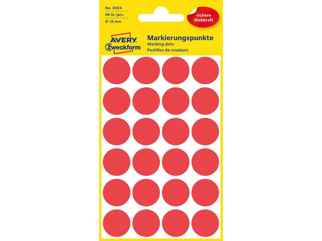 BildeEtikett Avery Manuell Ø18Mm Rød (96 stk)