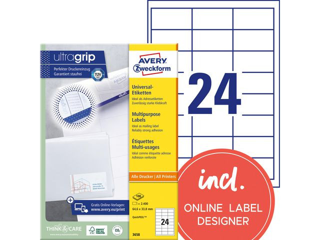 BildeEtikett Avery Ultragr 64,6X33,8Mm (2400 stk)