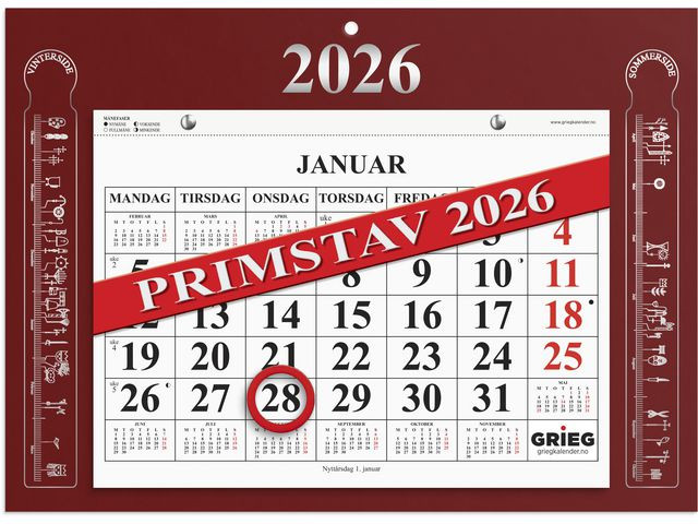 BildeMagnetkalender Grieg 2026 Primstav Rød
