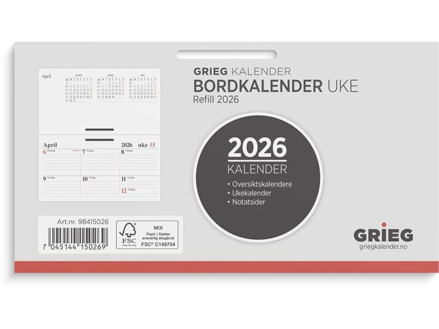 BildeBordkalender Grieg 2026 Uke