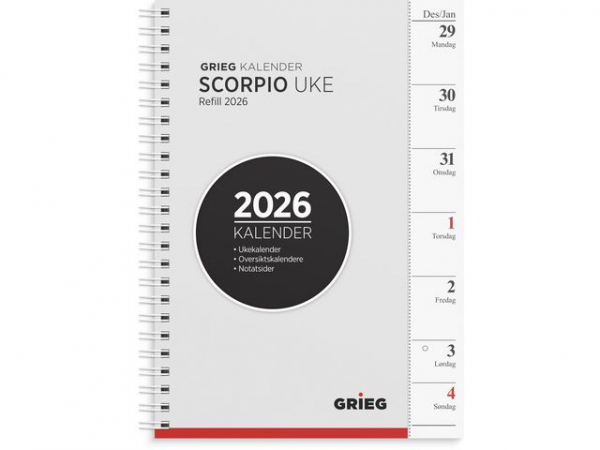 Ukekalender Grieg Scorpio A5 2026 Refill