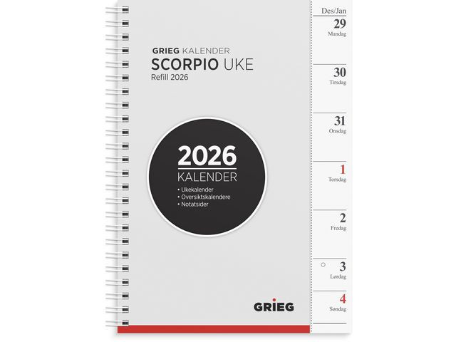 BildeUkekalender Grieg Scorpio A5 2026 Refill