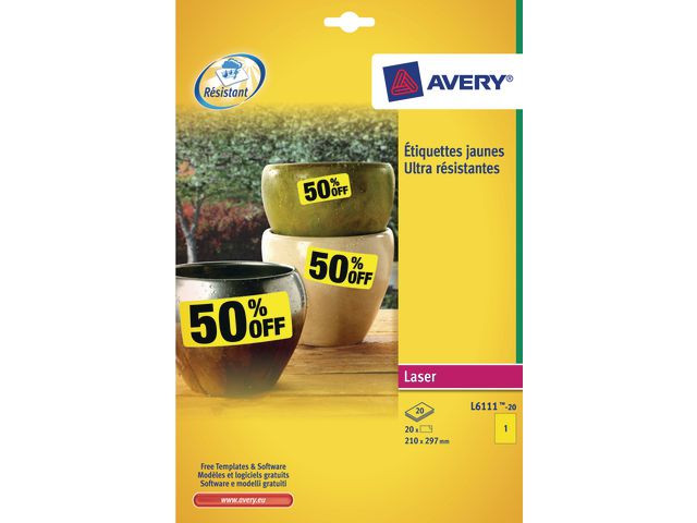 Etikett Avery Polyester 210X297 Gul (20 stk)