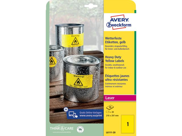 BildeEtikett Avery Polyester 210X297 Gul (20 stk)
