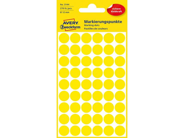 BildeEtikett Avery Manuell Ø12Mm Gul (270 stk)