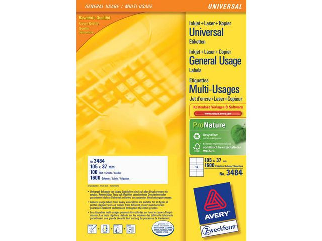Etikett Avery Ultragrip 105X37Mm (1600 stk)