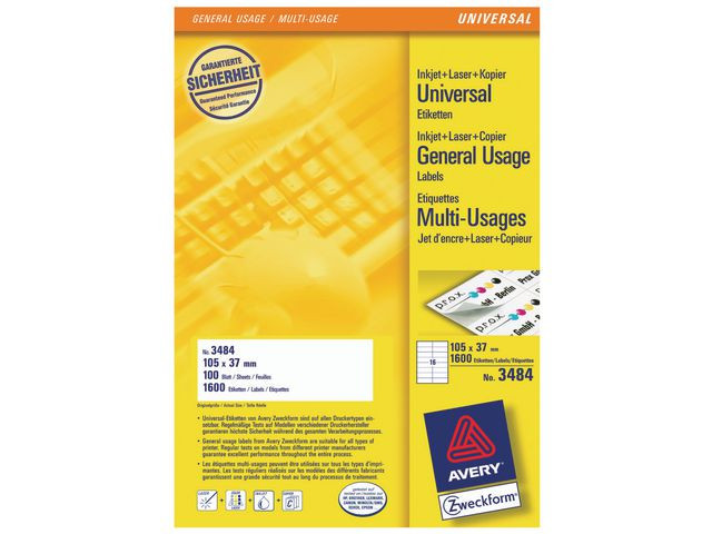 Etikett Avery Ultragrip 105X37Mm (1600 stk)