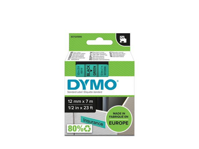 Tape Dymo D1 12Mmx 7M Sort/Grønn