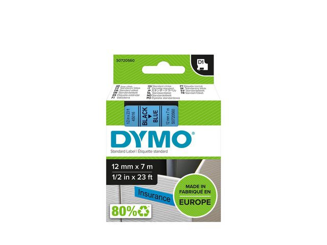 Tape Dymo D1 12Mm X 7M Sort/Blå