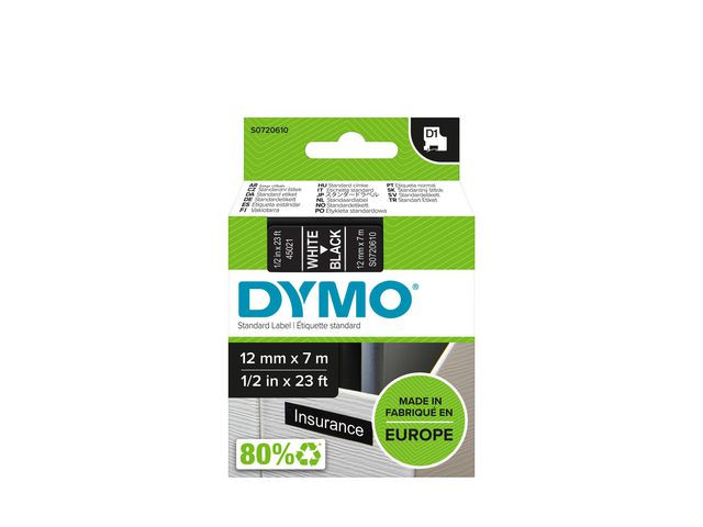 Tape Dymo D1 12Mm X 7M Hvit/Sort