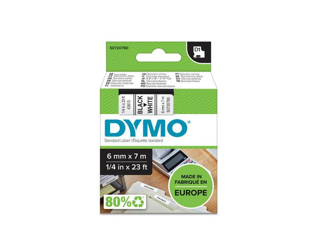 Tape Dymo D1 6Mm X 7M Sort/Hvit