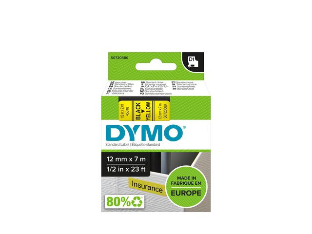 DYMO Ribbon S0720580 45018 12mm Black on Yellow