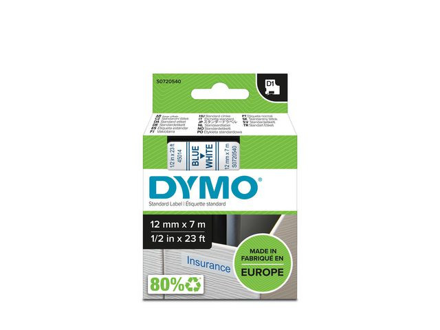 Tape Dymo D1 12Mm X 7M Blå/Hvit